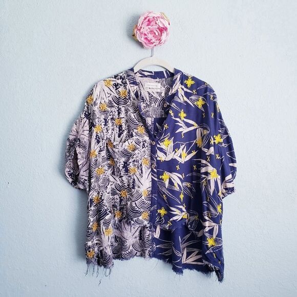 Urban Outfitters Marlow Spliced Boxy Buttondown Botanical Print - Picture 1 of 7
